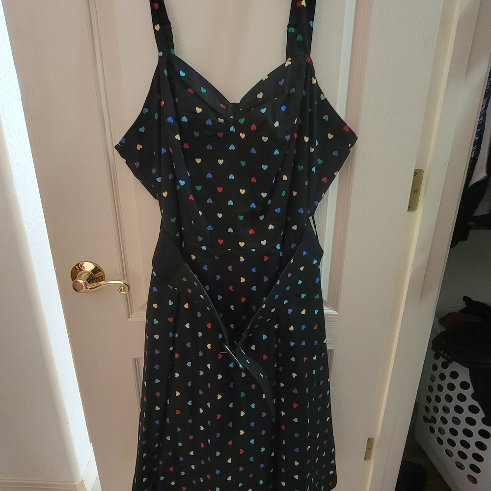 City Chic Black Dress with Colorful Heart Print